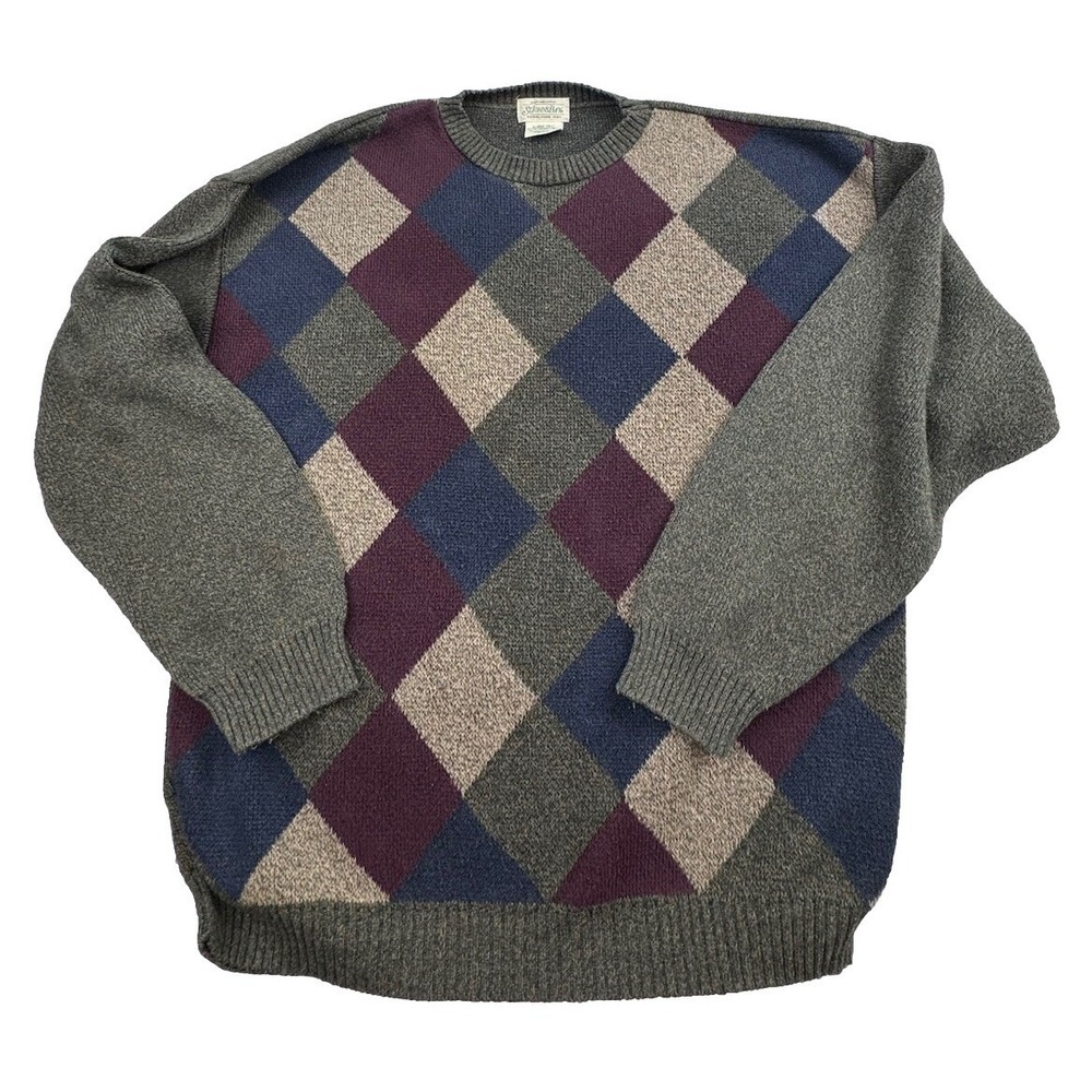 VINTAGE St Johns Bay Grandpa Sweater Mens XLT Pullover Diamond Argyle USA Knit